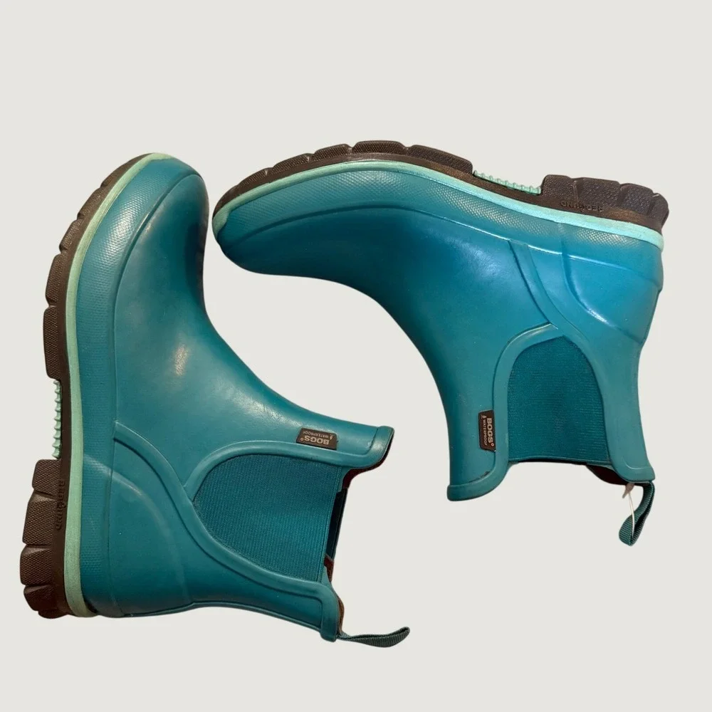 Bogs Amanda Slip On Rain Boots Teal Blue Waterproof Chelsea‎ Rubber Size 6